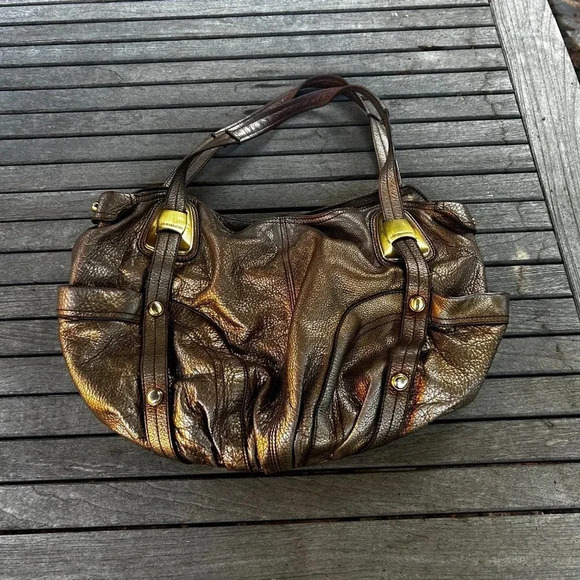 B Makowsky Vintage Bronze Gold Leather Slouchy Hobo Bag Dust Bag - Picture 3 of 12